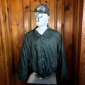 ATHLETECH L 90s Windbreaker Jacket Olive Green Hooded Relaxed Fit Vintage